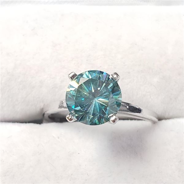14K White Gold Deep Blue Green Moissanite(1.4ct) Ring (~Size 6)(~weight 2.32g), Made in Canada, Appr