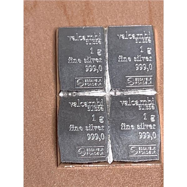 LOT OF 4 - Valcambri Suisse 1 gram .999 Fine Silver Wafer Bars bullion