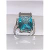 Image 1 : Ladies Aquamarine emerald cut solitaire 3.4 carats silver ring size 7