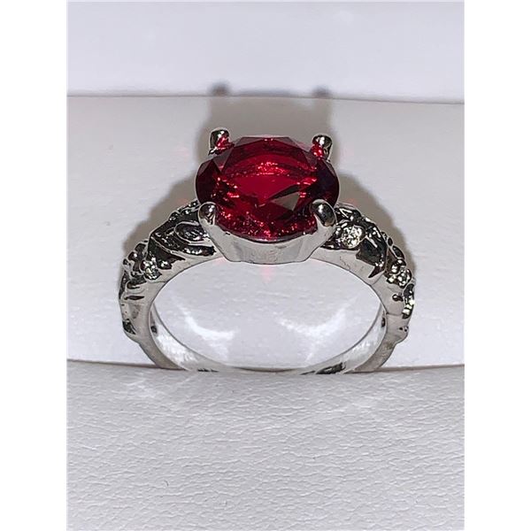 Ladies Silver .925 Ruby Style 1.0 Carat Princess Cut Solitaire Ring