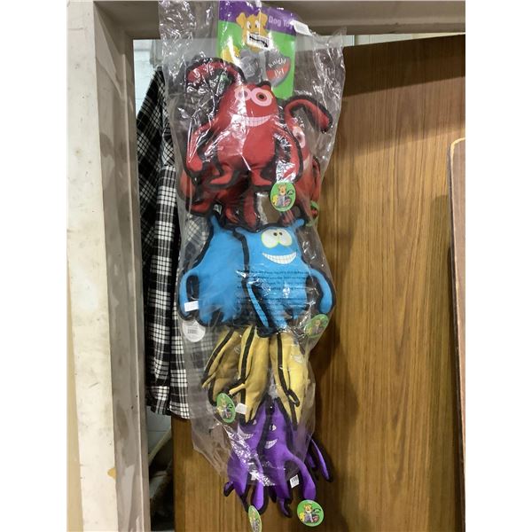 Stuffed Dog Toys, 3 each Blue, Yellow, Red, Purple