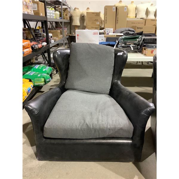 Black Leather & Grey Cushion Armchair