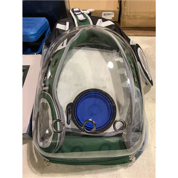 Full Window Front Small Pet Backpack Carrier with Collapsible Bowl - Green