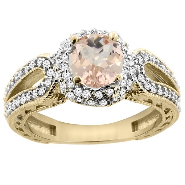 1.20 CTW Morganite & Diamond Ring 14K Yellow Gold - REF-89F7N