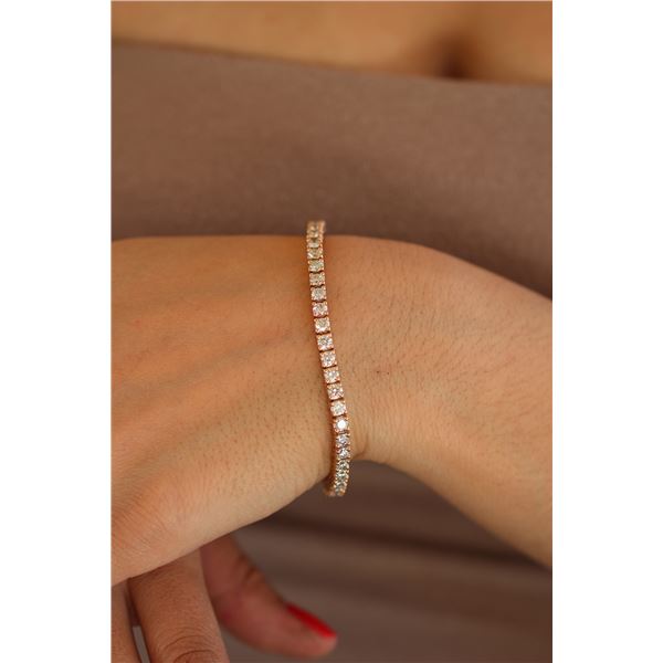 Natural 6.05 ctw Diamond Eternity Tennis Bracelet 18K Rose Gold - REF-507R2K