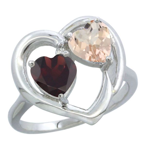 1.91 CTW Diamond, Garnet & Morganite Ring 10K White Gold - REF-26Y5V