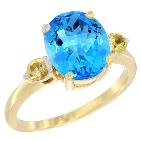 2.64 CTW Swiss Blue Topaz & Yellow Sapphire Ring 14K Yellow Gold - REF-32M3A