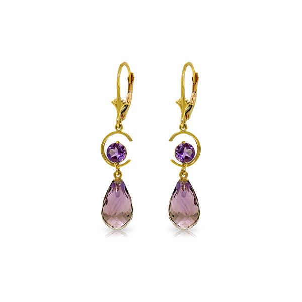 Genuine 11 ctw Amethyst Earrings 14KT Yellow Gold - REF-46P7H