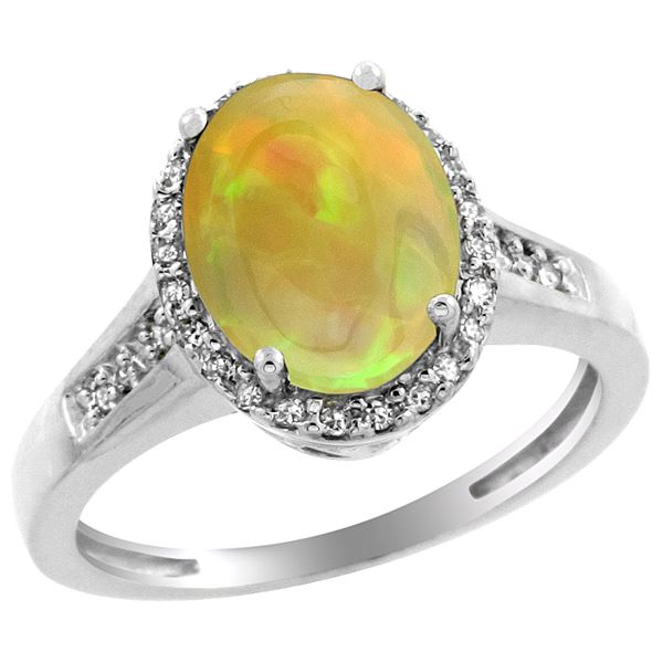 1.97 CTW Ethiopian Opal & Diamond Ring 10K White Gold - REF-57R6H