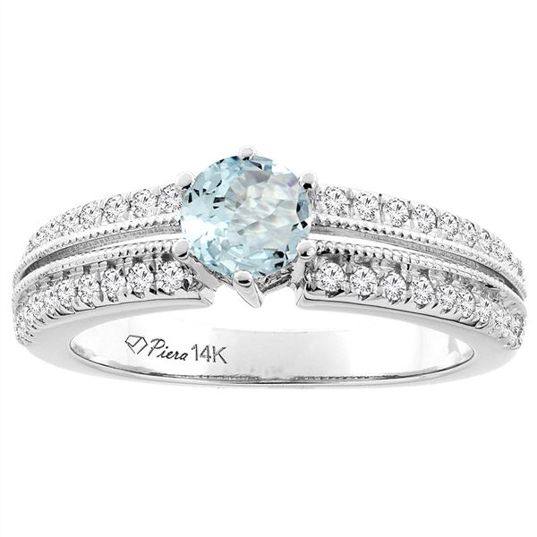 1.10 CTW Aquamarine & Diamond Ring 14K White Gold - REF-69V2R