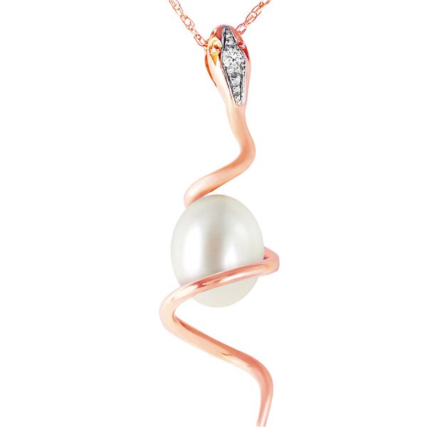 Genuine 4.03 ctw Pearl & Diamond Necklace 14KT Rose Gold - REF-47W2Y