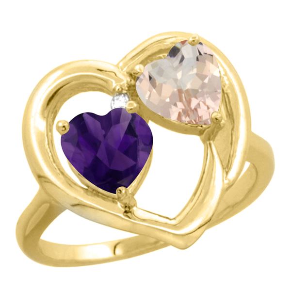 1.91 CTW Diamond, Amethyst & Morganite Ring 10K Yellow Gold - REF-26F5N