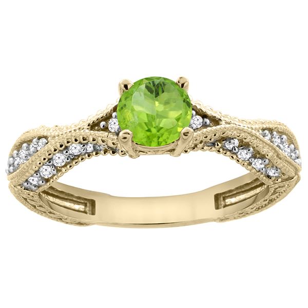 0.70 CTW Peridot & Diamond Ring 14K Yellow Gold - REF-67R7H