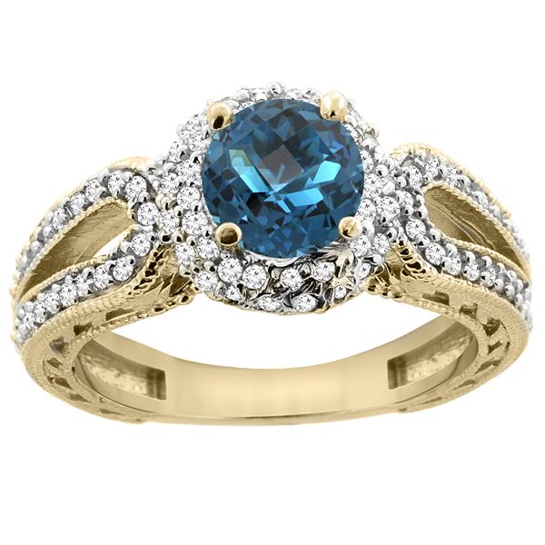 1.50 CTW London Blue Topaz & Diamond Ring 14K Yellow Gold - REF-87M3K