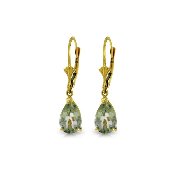 Genuine 2.5 ctw Green Amethyst Earrings 14KT Yellow Gold - REF-28K8V