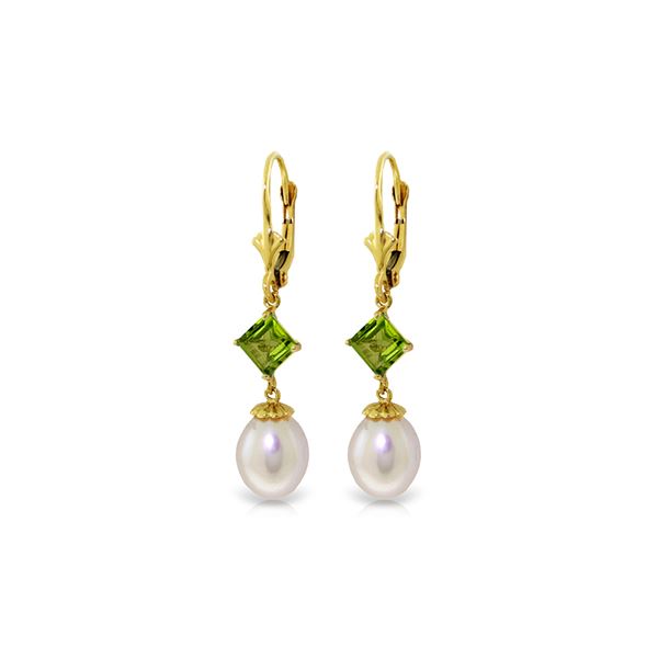 Genuine 9.5 ctw Pearl & Peridot Earrings 14KT Yellow Gold - REF-24T4A