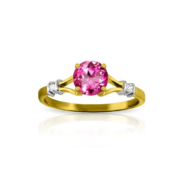 Genuine 1.02 ctw Pink Topaz & Diamond Ring 14KT Yellow Gold - REF-28N5R