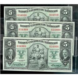 Lot of three sequential notes.  Banque Canadienne Natio