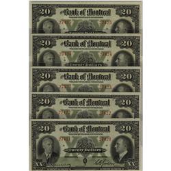 Lot of 5 consecutive numbered notes Bank of Montreal 19