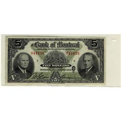 The Bank of Montreal 1942 $5 #041639 CH-505-64-02  VF+,