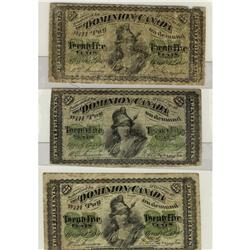 Lot of three 1870 25 cents  DC-1a, G-6, DC-1b VG-F, DC-