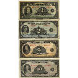 Lot of four 1935 "English"  notes : BC-1 $1, BC-3 $2, B