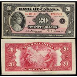 BC-9b 1935 $20 English Small seal #A240533  EF-AU.  Bri