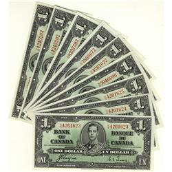 BC-21d 1937  $1, Lot of 9  choice uncirculated examples