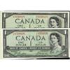Image 1 : BC-29a and BC-29b, 1954 DF $1.  Lot of 2 notes, BC29a g