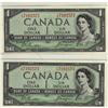 Image 1 : BC-29b 1954 $1 DF #LA7162572, #LA7162573. Lot of 2 cons