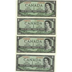 BC-29b 1954 $1 DF. Lot of 4 notes AU to UNC.