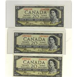 BC-33a 1954 $20 DF.  Lot of 3 notes VF to EF.