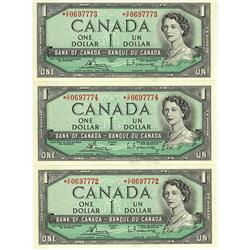 Lot of 3 consecutive numbered notes; BC-37cA 1954 $1 Bo