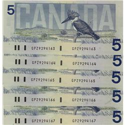 BC-56eA 1986 $5 Between 9.00m and 9.78m.  Lot of 5 cons