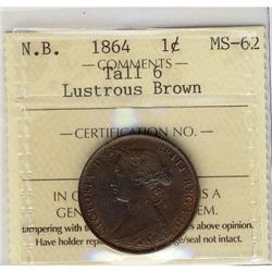 N.B. 1864 1¢ Tall 6 ICCS MS62. Lustrous Brown.