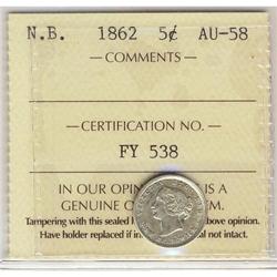 N.B. 1862 5¢ ICCS AU58.