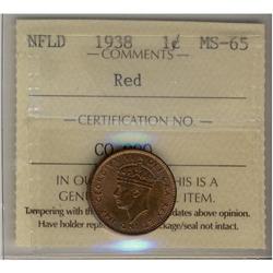 NFLD 1938 1¢ ICCS MS65.  A superb red example.