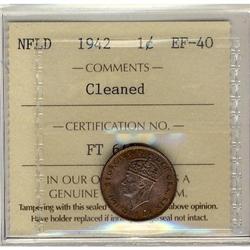 Nfld 1942 1¢ ICCS EF40. Designated as clean.