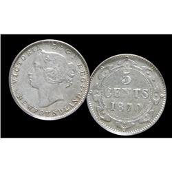 Nfld 1870 Obv.1  5¢ PCGS AU50, mostly brilliant.  Scarc