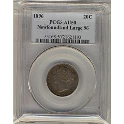 Nfld 1896 "Large 96" 20¢ PCGS AU50, nicely toned.  Rare