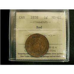 1858 1¢ ICCS MS63 Red, nice lustrous example