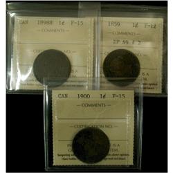 Lot of 3 ICCS graded Large cents; 1859 DP#2 F-12, 1898H