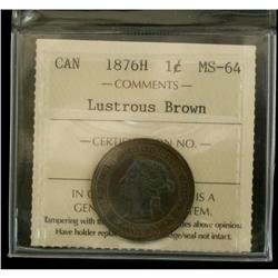 1876H 1¢ ICCS MS64 Lustrous Brown