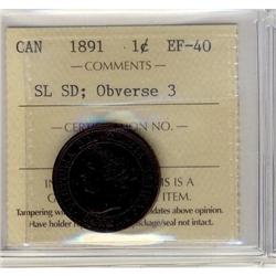 1891 1¢  SDSL, Obv,3  ICCS EF-40