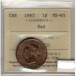 1893 1¢ ICCS MS65RD.  Superb example with frost like fi