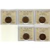 Image 1 : Lot of 5 ICCS graded MS-62 Large Cents; 1905, 1912, 191
