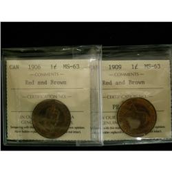 Lot of  2 ICCS graded large cents; 1906 MS-63 RB, 1909