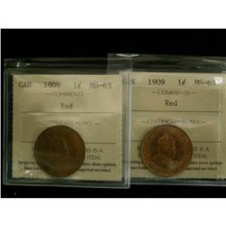 Lot of 2 ICCS graded 1¢ 1909 MS-63 RED (2),