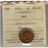 Image 1 : 1951 1¢ ICCS MS65RD.  Lot of 2 coins both full Red.