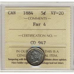 1884 5¢ Far 4 ICCS VF20.  Key date issue with remaing l